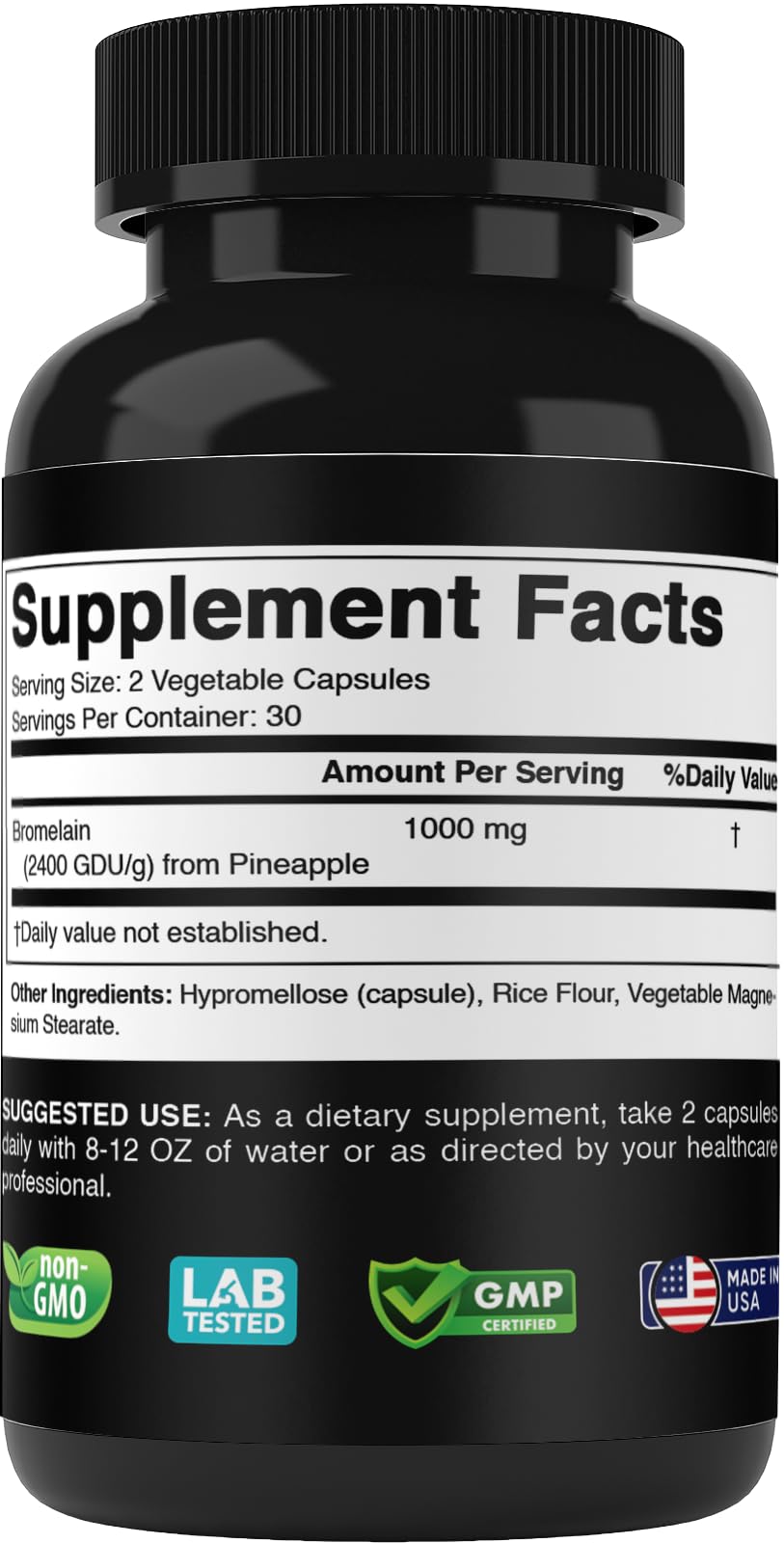 Vitabod Bromelain Supplement 1000mg per Serving, 2400 GDU/g, Proteolytic Enzymes, Supports Digestion of Proteins, 60 Count - Non-GMO & Gluten Free