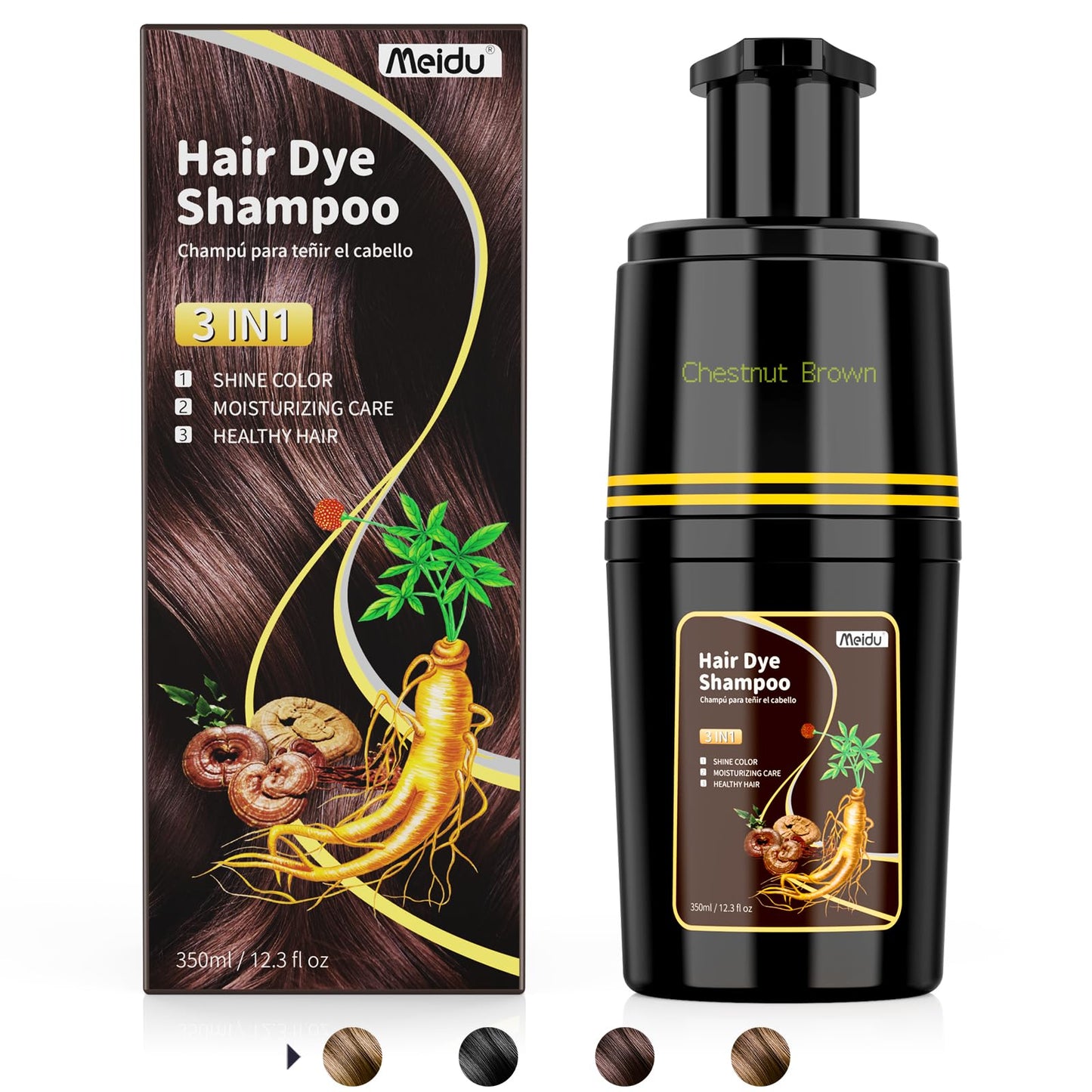 Black Hair Dye Shampoo 3 in 1, Hair Color Shampoo for Cover Grey Hair, Natural Hair Dye Shampoo with Herbal Ingredient for Men and Women (MEIDU Black)