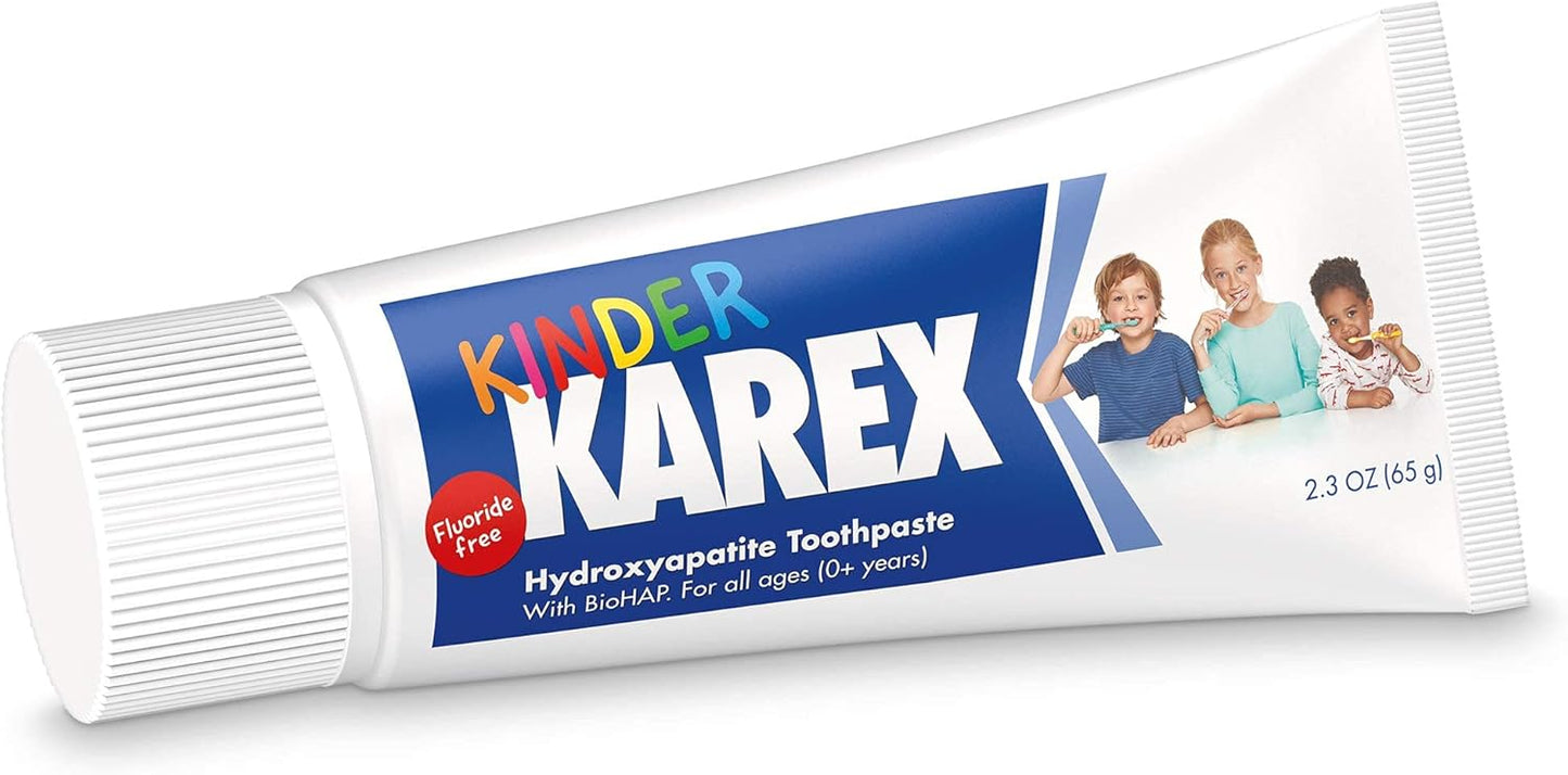 Kinder Karex Hydroxyapatite Kids Toddler Toothpaste 2.3 Ounce, Fluoride Free, Safe If Accidentally Swallowed