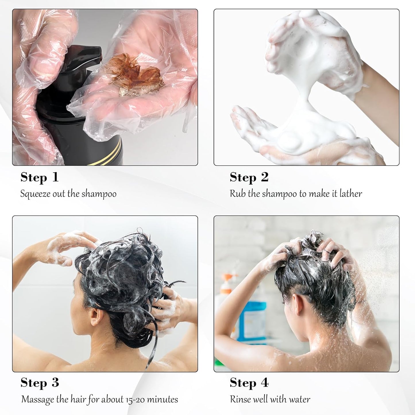 Black Hair Dye Shampoo 3 in 1, Hair Color Shampoo for Cover Grey Hair, Natural Hair Dye Shampoo with Herbal Ingredient for Men and Women (MEIDU Black)