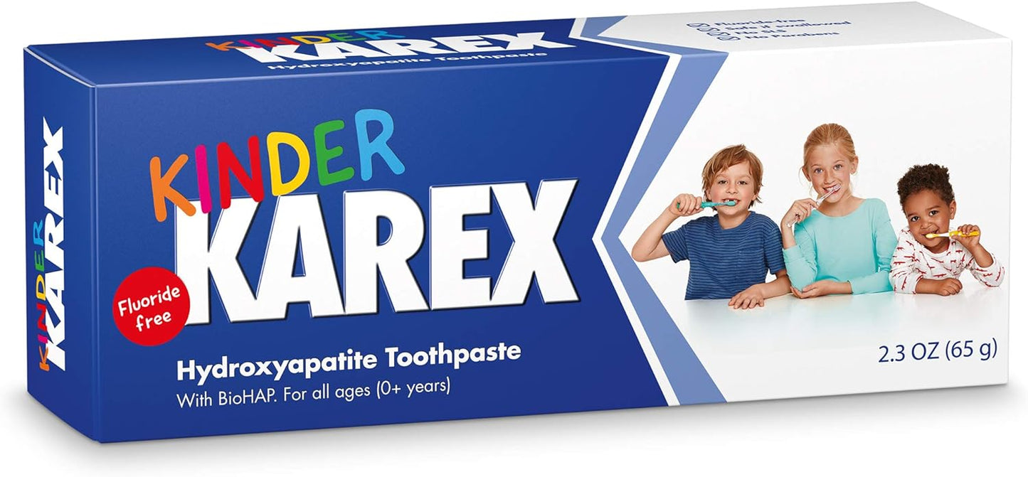 Kinder Karex Hydroxyapatite Kids Toddler Toothpaste 2.3 Ounce, Fluoride Free, Safe If Accidentally Swallowed