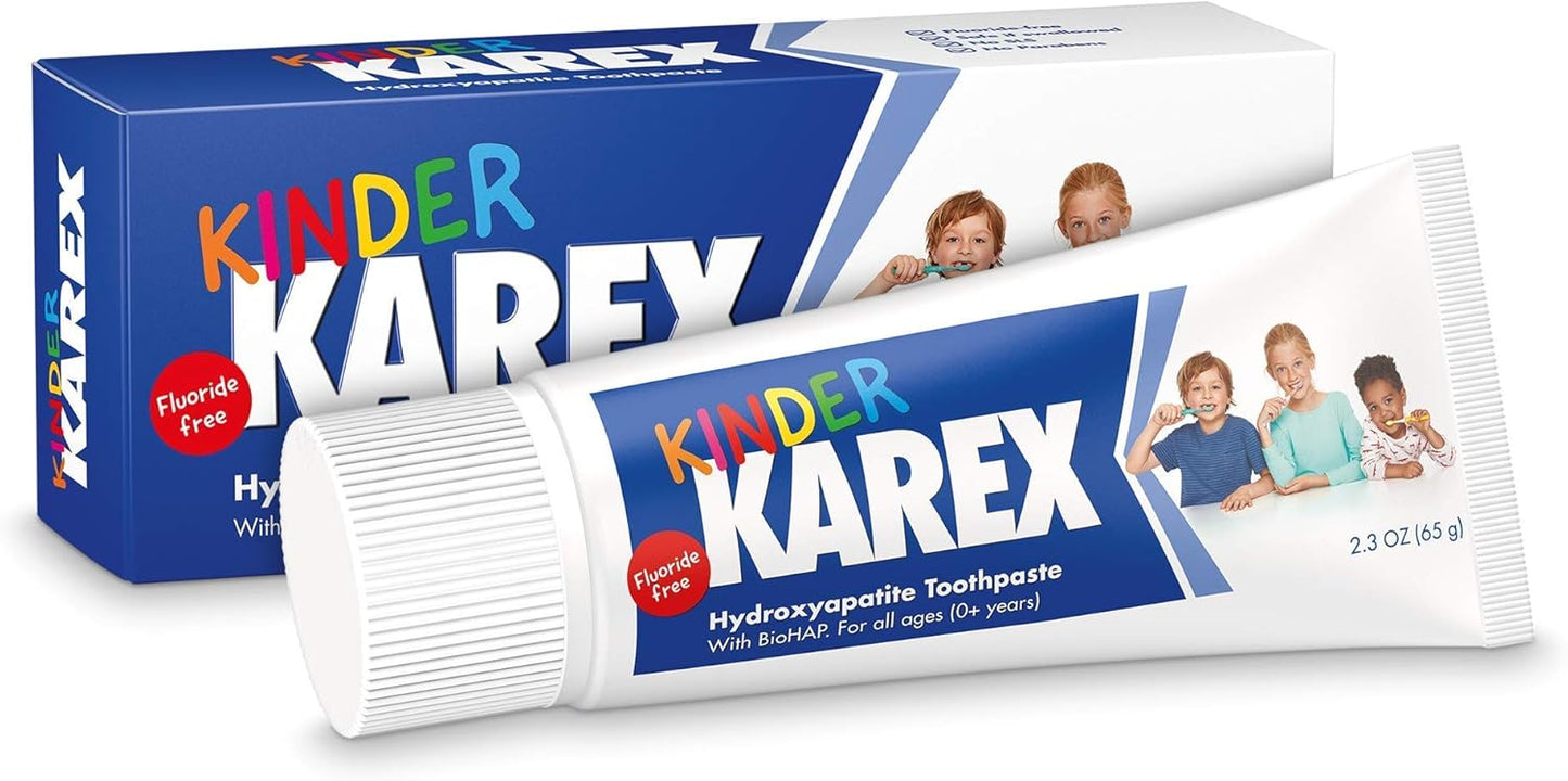 Kinder Karex Hydroxyapatite Kids Toddler Toothpaste 2.3 Ounce, Fluoride Free, Safe If Accidentally Swallowed