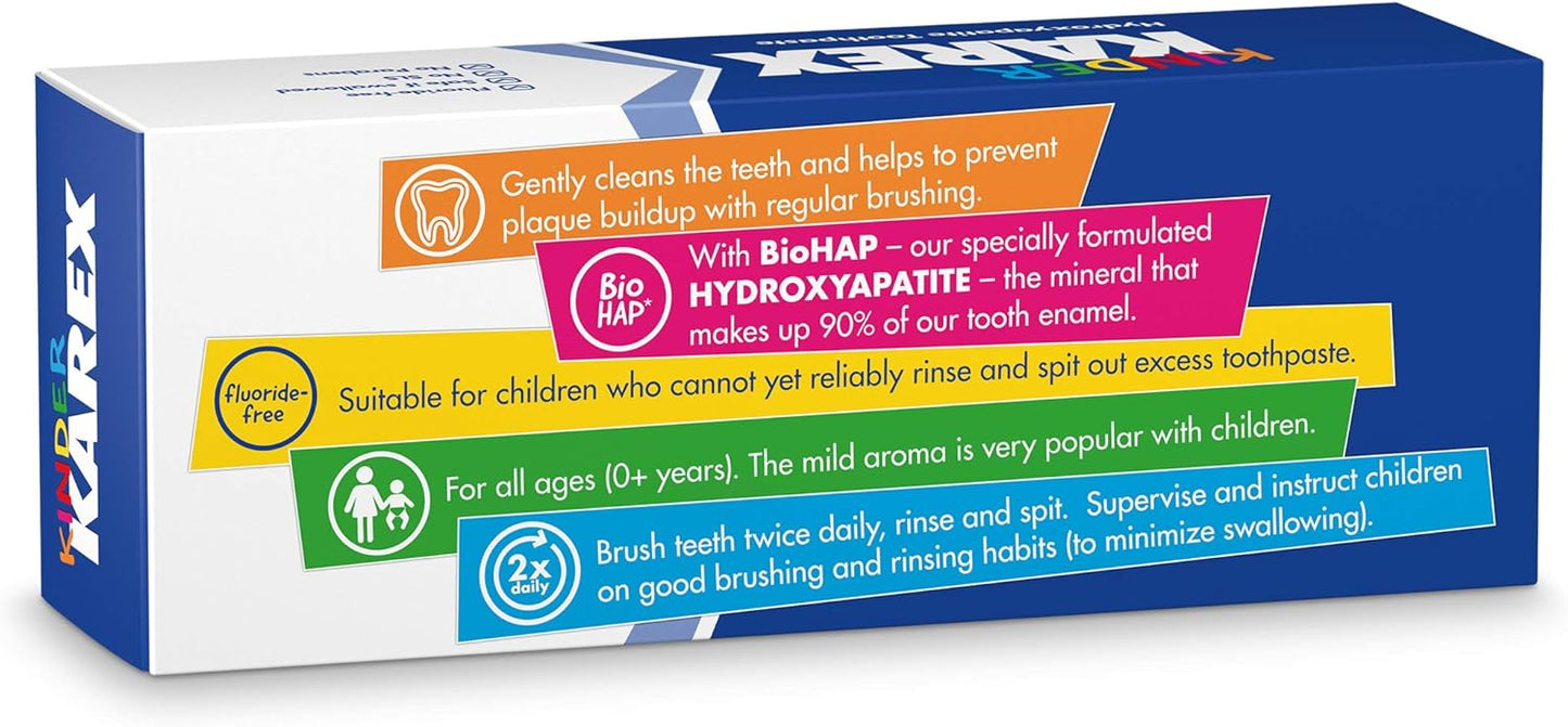 Kinder Karex Hydroxyapatite Kids Toddler Toothpaste 2.3 Ounce, Fluoride Free, Safe If Accidentally Swallowed
