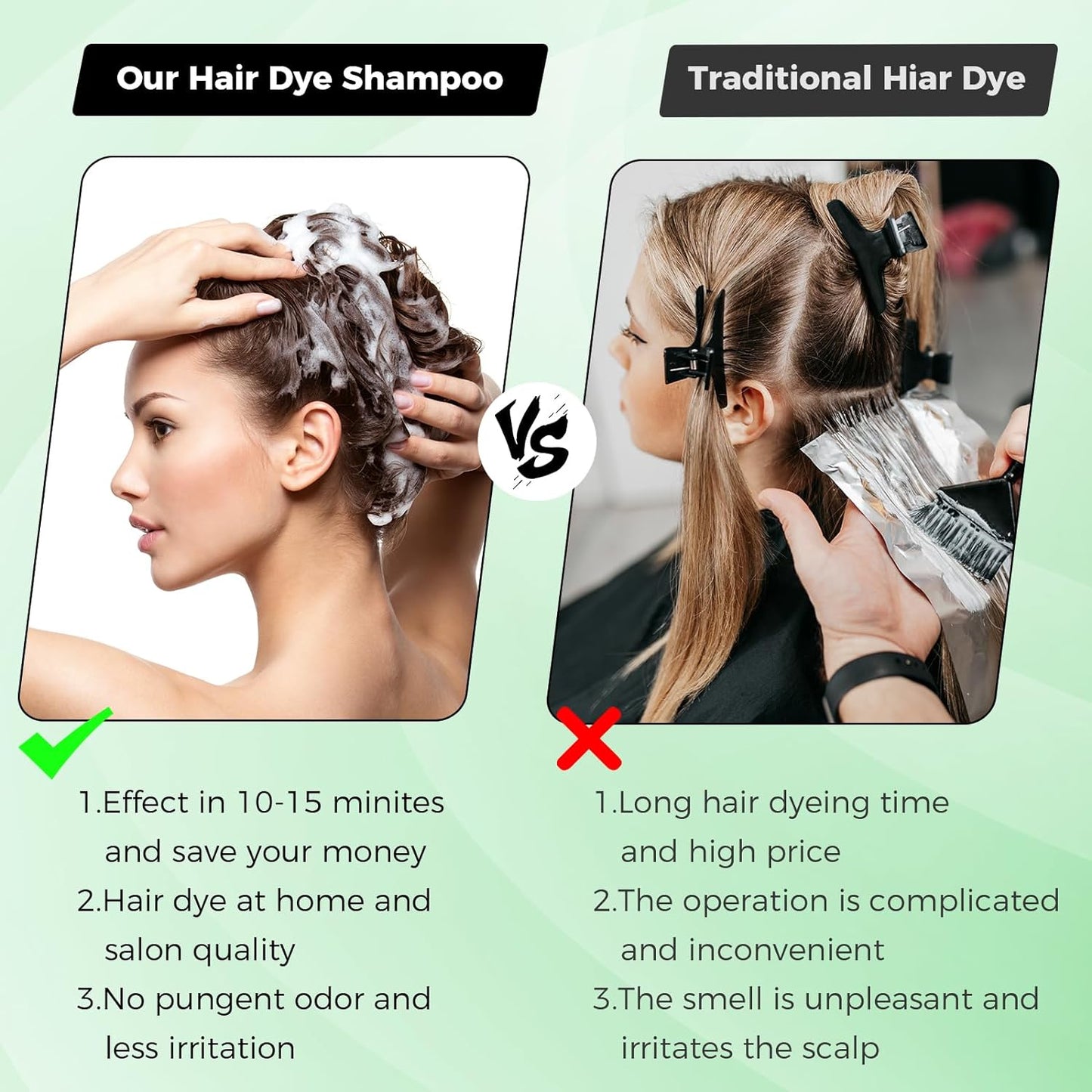 Black Hair Dye Shampoo for Woman & Man, Argan Hair Color Shampoo 3 in 1, Semi-Permanent Gray Hair Coverage, Mild Formula, Lasts 30 Days(16.90 oz)