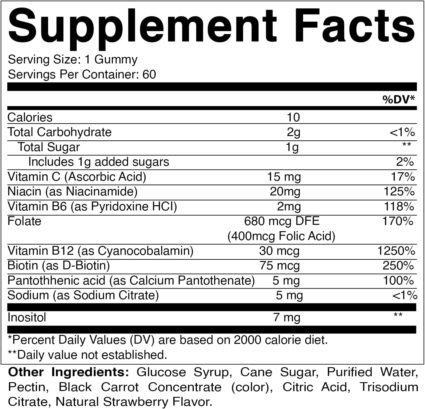 Vitamatic Vitamin B Complex Gummies with Vitamin C & Inositol - Natural Strawberry Flavor - 60 Gummies (1 Bottle)