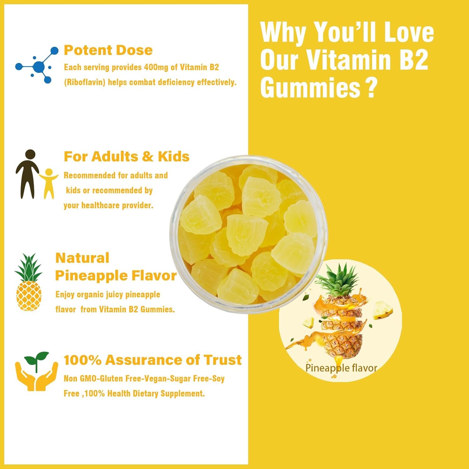 Vitamin B2 Gummies (riboflavin 400mg)-b2 Vitamins-b2 Vitamin 400mg for Adults and Kids,Sugar Free,Vegan Chewable Gummies