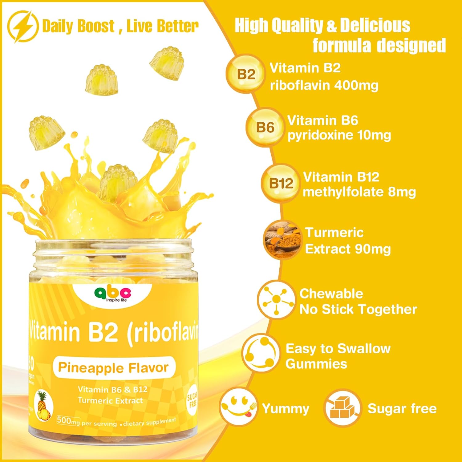 Vitamin B2 Gummies (riboflavin 400mg)-b2 Vitamins-b2 Vitamin 400mg for Adults and Kids,Sugar Free,Vegan Chewable Gummies
