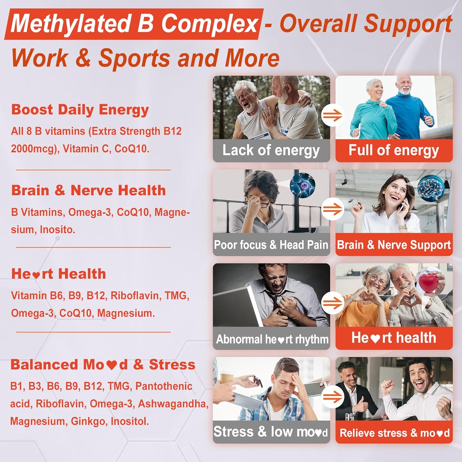 Super Vitamin B Complex Gummies for Women & Men, Methylated w/Omega 3, Magnesium, CoQ10, Ashwagandha,Vitamin C, TMG -All B Vitamins- B1,B2,B3,B5,B6,B7,B9 Methylfolate, B12, Inositol,PABA, Sugar Free